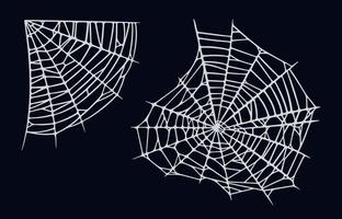 Spider web set isolated on black background. Spooky Halloween cobwebs. Vector illustration