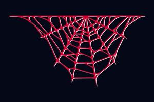 Spider web set isolated on dark background. Spooky Halloween cobwebs with red threads. Vector illustration