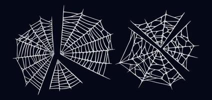 Spider web set isolated on black background. Spooky Halloween cobwebs. Vector illustration