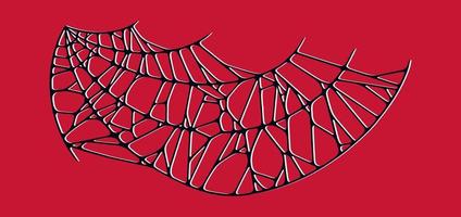 Spider web isolated on red background. Spooky Halloween cobwebs with red threads. Vector illustration