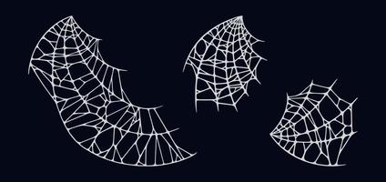 Spider web set isolated on black background. Spooky Halloween cobwebs. Vector illustration