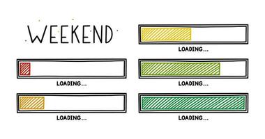 Weekend loading bar. Infographics design element with status of week completion. Hand drawn vector illustration