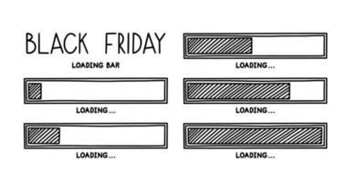 Black friday loading bar. Infographics design element with status of sale start. Hand drawn vector illustration