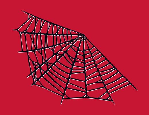 Spider web isolated on red background. Spooky Halloween cobwebs with red threads. Vector illustration
