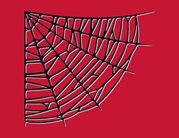 Spider web isolated on red background. Spooky Halloween cobwebs with red threads. Vector illustration