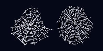 Spider web set isolated on black background. Spooky Halloween cobwebs. Vector illustration