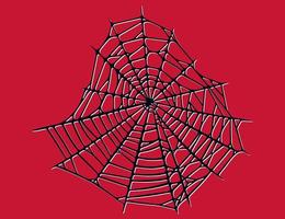 Spider web isolated on red background. Spooky Halloween cobwebs with red threads. Vector illustration