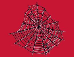 Spider web isolated on red background. Spooky Halloween cobwebs with red threads. Vector illustration