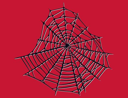 Spider web isolated on red background. Spooky Halloween cobwebs with red threads. Vector illustration