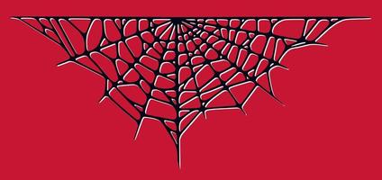 Spider web isolated on red background. Spooky Halloween cobwebs with red threads. Vector illustration