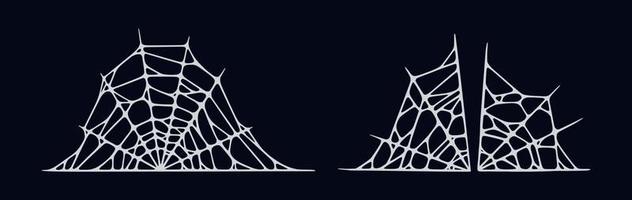 Spider web set isolated on black background. Spooky Halloween cobwebs. Vector illustration