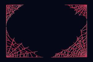 Spider web corners isolated on dark background. Spooky Halloween red cobwebs. Vector illustration