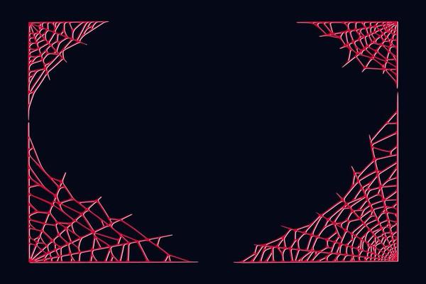 Spider web corners isolated on dark background. Spooky Halloween red cobwebs. Vector illustration