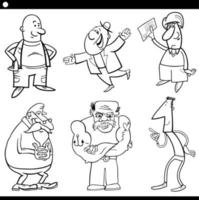 hombres personajes cómicos conjunto ilustración en blanco y negro vector