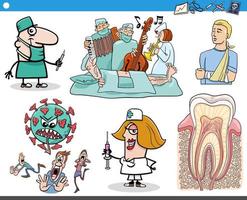 cartoon health and medical topics and characters set vector