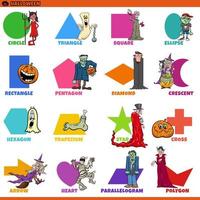 Conjunto de formas geométricas básicas con personajes de halloween. vector