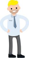 Businessman in suit. Man gestures hand. Office worker. happy Employee of company stands in pose. Funny guy in tie. Cartoon flat illustration vector