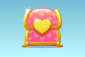 Cartoon cute closed chest with hearts for Valentines day. Vector illustration surprise box icon for gift.