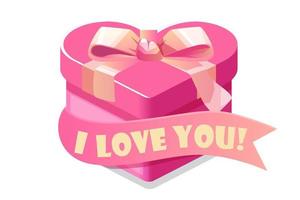 Valentines Day gift, box with declaration of love. Vector illustration of pink heart shape box.