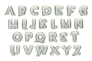 Stone alphabet set for learning on a white background. Vector illustration gray letters, font from rocks for design.