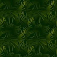 hojas de palma tropicales de patrones sin fisuras que repiten el fondo para el diseño. ilustración vectorial papel pintado de textura verde oscuro con un follaje de impresión. vector