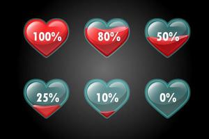 Life scale, health bar shaped hearts for game. Vector illustration concept life percentage for GUI.