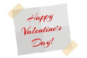 Paper sheet on translucent sticky tape. Note template with Lettering Happy Valentine's Day.eps vector