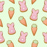 seamless pattern Easter cookies, festive wrapping texture. Vector illustration background with bunnies and carrots for wallpaper.