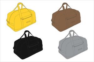 bolsas de lona vectoriales con fondo blanco, bolsa de viaje de cuero de arte lineal, bolsa de fin de semana. vector