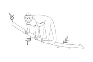 line art Vector monkey, illustration coloring page of happy monkey for children.