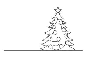 dibujo continuo de una línea de un árbol de navidad con bolas vector