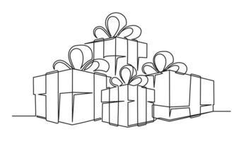 Set of continuous one line drawing of Christmas gift boxes vector