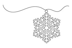 Continuous one line drawing of Christmas snowflake vector