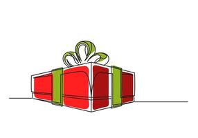 Continuous one line drawing of a Christmas gift box vector