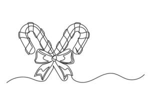 Continuous one line drawing of Christmas candy and bow vector