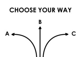 elige tu concepto de camino con diferentes flechas. diferentes planes, carteles de carreteras, elige tu camino. vector