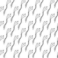 Kite vector seamless pattern doodle, hand drawn, minimalistic, monochrome. Black and white