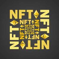 token nft en ilustraciones criptográficas. token de banner no fungible. Token no fungible nft en tecnología blockchain en arte criptográfico digital. erc20 criptomoneda y arte vector