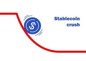 Caída de stablecoin en tendencia bajista. el precio estable de la moneda cae. crisis de criptomoneda cayendo icono de moneda y vector de flecha