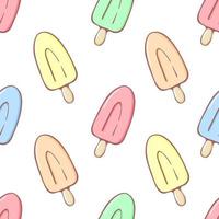 Pastel rainbow ice cream seamless pattern vector illustration. Kids background of sunblind and popsicle in pastel colors isolated on white background