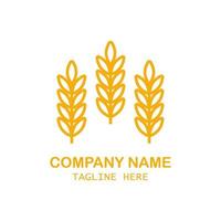 Plantilla de logotipo de granja de vector de icono de orejas de trigo. Ilustración de símbolo de grano entero de línea para negocios de panadería ecológica orgánica, agricultura, cerveza en blanco