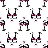 Seamless doodle pattern with cheers wine glass. Vector illustration.