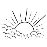 Sun and Cloud drawing in engraving outline style. Vector illustration