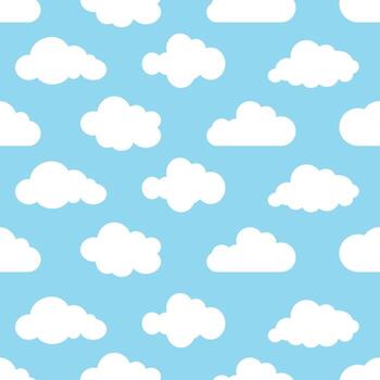 Clouds seamless pattern on blue background. vector