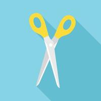 Scissors with long shadow on blue background. vector