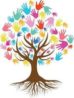 colorful hand with tree isolate on white background. vector