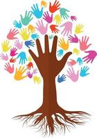 colorful hand with tree isolate on white background. vector