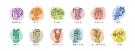 horoscope, zodiac set, symbol, lady, icon vector