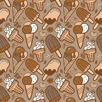 pattern with drawings of different types of ice cream in beige and brown colors. vector