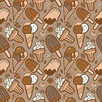 pattern with drawings of different types of ice cream in beige and brown colors. vector